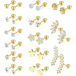 Budget 14-Pair Stainless Steel Hypoallergenic Stud Earrings Set in Gold Silver R